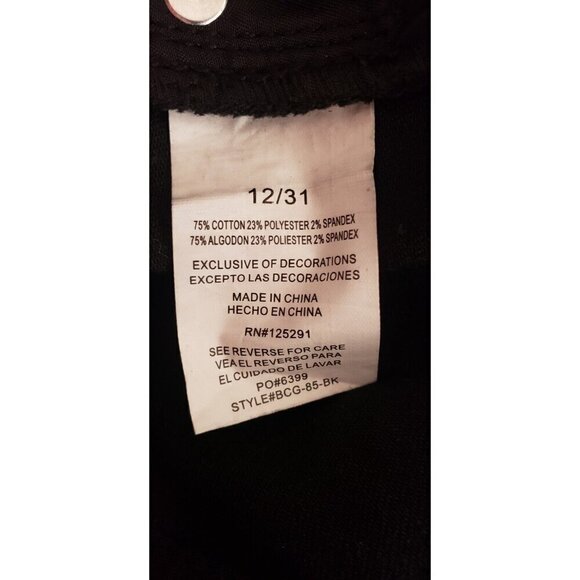 NWT $ 80 BEBE BLACK DENIM BACK POCKETS CRYSTAL LOGO STRAIGHT LEGS JEANS SZ 12/31 - Picture 11 of 11